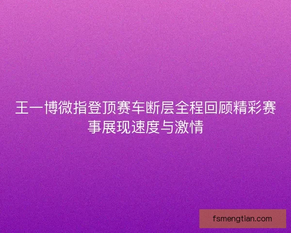 王一博微指登顶赛车断层全程回顾精彩赛事展现速度与激情 王一博微指登顶赛车断层全程回顾精彩赛事展现速度与激情