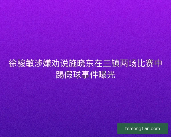 徐骏敏涉嫌劝说施晓东在三镇两场比赛中踢假球事件曝光 徐骏敏涉嫌劝说施晓东在三镇两场比赛中踢假球事件曝光